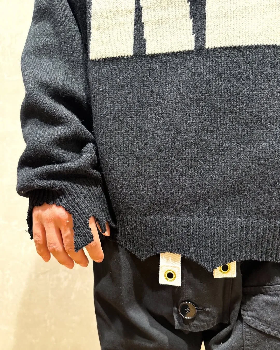 SAINT Mxxxxxx × The KLF KLF_CREW NECK KNIT/BLK KLF joint deconstructed wool sweater, black S-XL, original heel, made of 100% pure wool, natural and warm, wool fabric, dry cleaning or gentle hand washing recommended, completely correct version, customized KLF joint main mark/wash mark, imported special machine embroidery, full three-dimensional, pure hand destruction, deconstructed and shredded